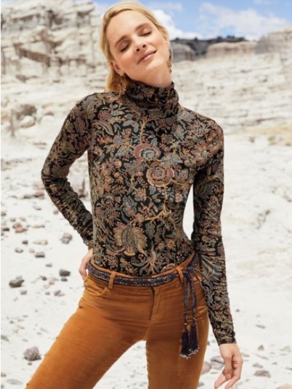 Peruvian Connection Paisley Long Sleeve Turtleneck Small
